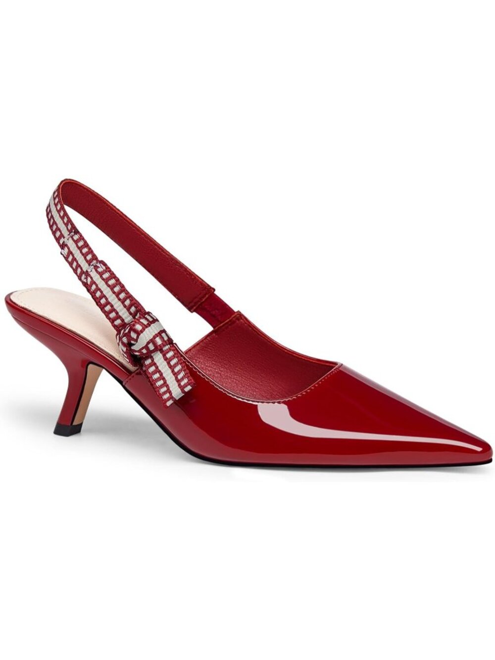 Women's Slingback Kitten Heel Wine Red Closed Pointed Toe Kitten Bowknot Slip On